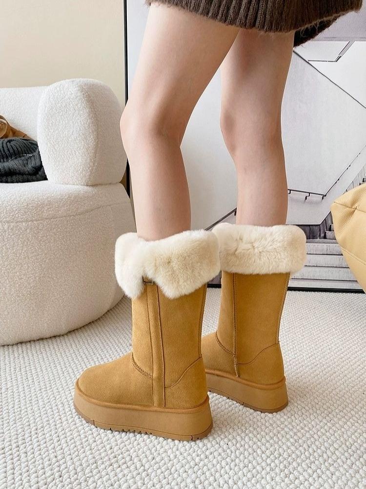 Fashion Winter Half High Chunky Women's Snow Boots Round Toe Plush Ladies Shoes 2025 Novelty Comfortable and Elegant Fashion Chic Boot