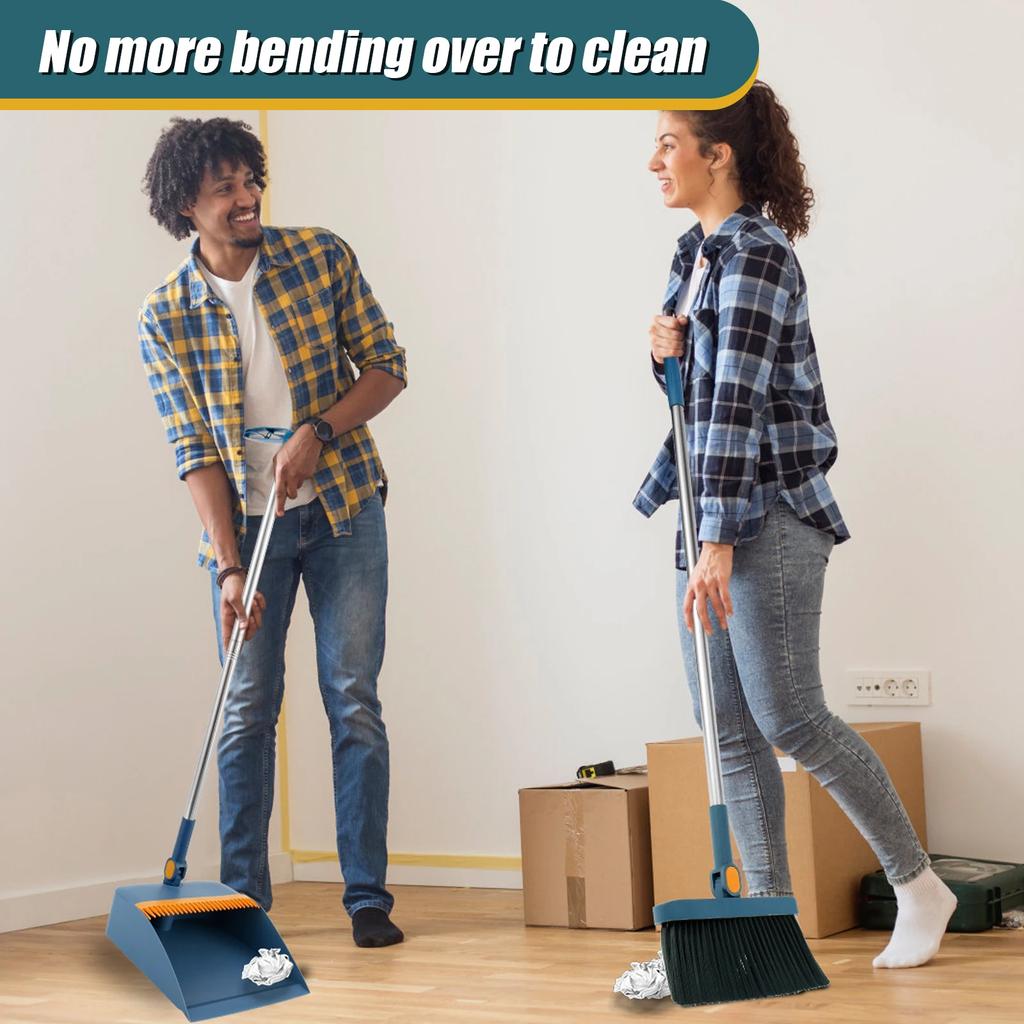 Folding Broom Dustpan Floor Brush Set Long Handle 180°Rotating Floor Broom Squeegee Dustpan Set Durable Home Clean Tools