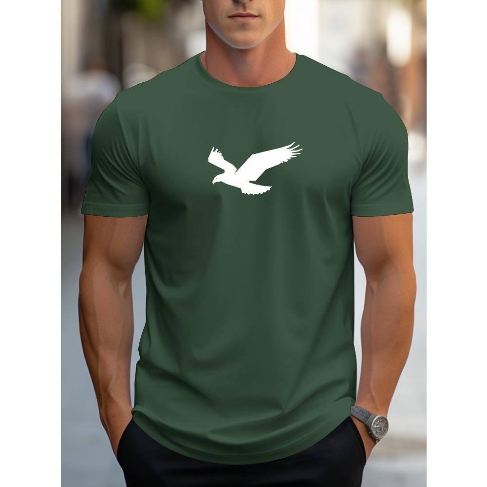 Men's summer 100% pure cotton fashionable casual sports loose silhouette eagle pattern printed round neck short sleeved T-shirt