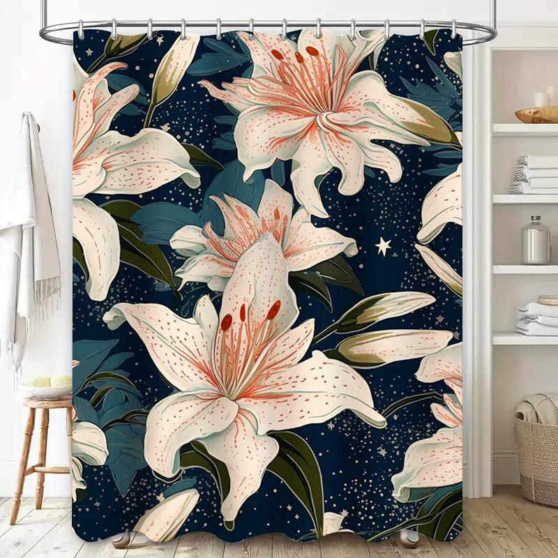 Stylish Bath Shower Curtain Floral Pattern for Bathroom Decorations Waterproof Fabric Various Sizes Available