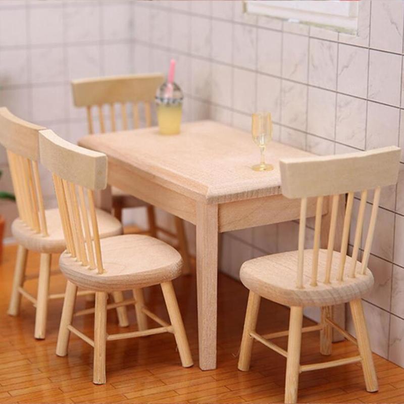 Realistische Details 1/12 Maßstab Puppenhäuser Möbel 5-teiliges Holz Tisch- und Stuhlset