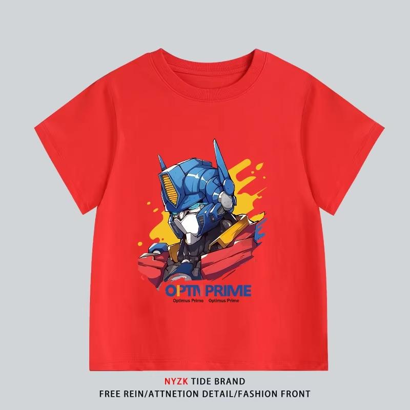 2026 Transformers Pure Cotton Printed Childrens Tshirt Parentchild Outfit Summer New Casual Breathable Short Sleeved Shirt S