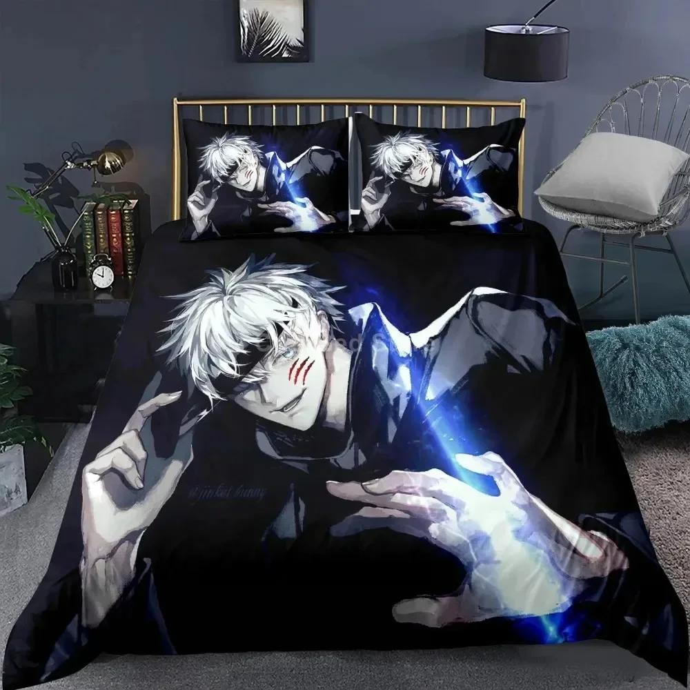 Jujutsu Kaisen Bedding Set Japan Famous Anime Printed Bed Set With Pillowcase Bed Duvet Cover Soft Single Double Queen King Size