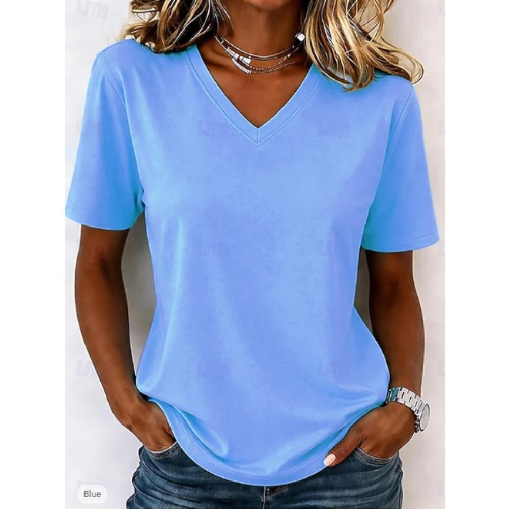 T-shirt estiva da donna Semplice Colore Unico Stampa a Fantasia Manica Corta Magliette Casual Top Stampati