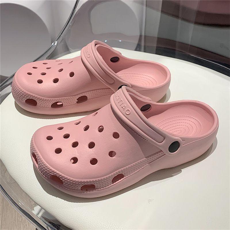 

Thin Eva Hole Shoes Baby Boy and Girl Summer Young Adult Heart Cute Cheese Bear Couple Outdoor Closed Toe Sandals No flower deduction pink 40-41