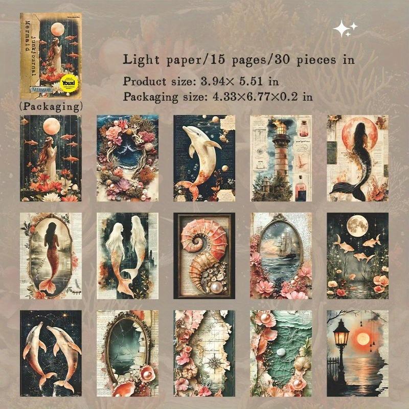 

1PC The Diary of Mermaid Series Vintage Sea Character Landscape Material Paper Creative DIY Junk Journal Collage Stationery