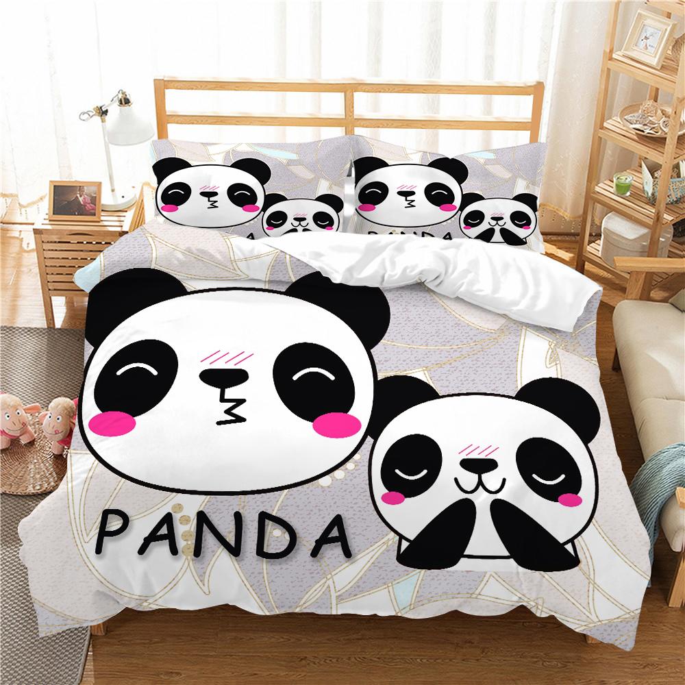 3D Panda potištěný povlak na polštář a povlak na přikrývku Sada ložního prádla pro domácnost Pohodlné ložní prádlo