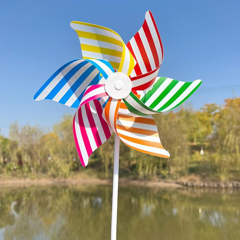22Cm Six-Leaf Stripes Solid Color Small Plastic Hand-Held Windmills Garden Plant Flower Repellent Windmill Outdoor Decoration