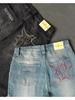 Streetwear Jeans Y2K pánské Kalhoty Harajuku Hip Hop Letter Výšivka Vintage Blue Baggy Jeans Vysoký pas Široká noha Kalhoty