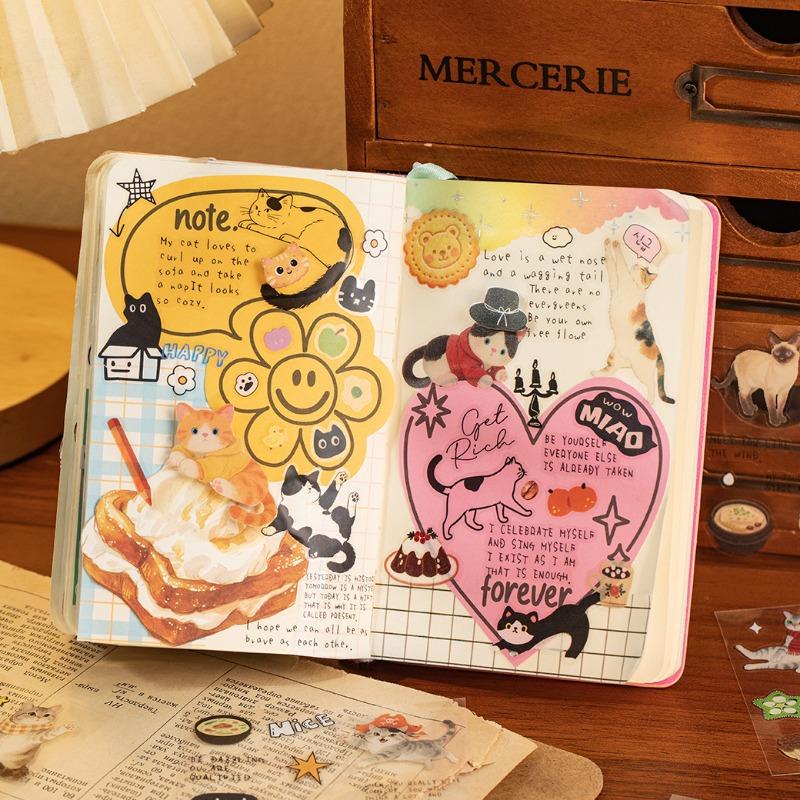 Cute Cat Stickers Adorable Kitten Scrapbook Decals for Journal Diary Planners Kawaii Laptop Water Bottle Decor Animal Sticker