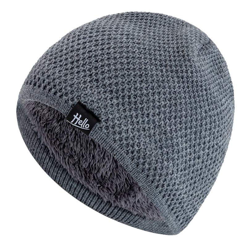 New Style Unisex Winter Hats Plush Fur Lined Beanies Hats For Men Woman Hello Letter Warm Cap Casual Winter Ski Knitted Hats