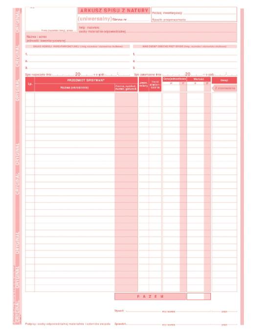 Printing The Natural Inventory Sheet 341-1 A4