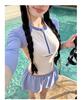 Women's Long Sleeve Two-Piece Surfing Swimsuit: Conservative, Slimming, Quick-Dry, Sun Protection for Snorkeling, Rafting, Diving.