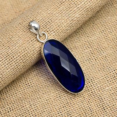 Lab-Created Blue Sapphire Gemstone Handmade 925 Solid Sterling Silver Jewelry Pendant Gift For Her