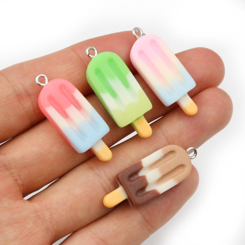 10 Stück 15x40mm Gemischte Farbverlauf Farbe Eiscreme Anhänger Harz Simulierte Lebensmittel Anhänger Für Frau Schmuckherstellung DIY Zubehör
