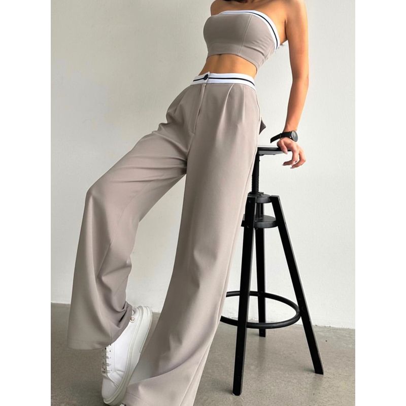 European and American Gyaru Contrast Color Tube Top Vest Wide Leg Pants Set Women Tight and Wide Leg Pants Set