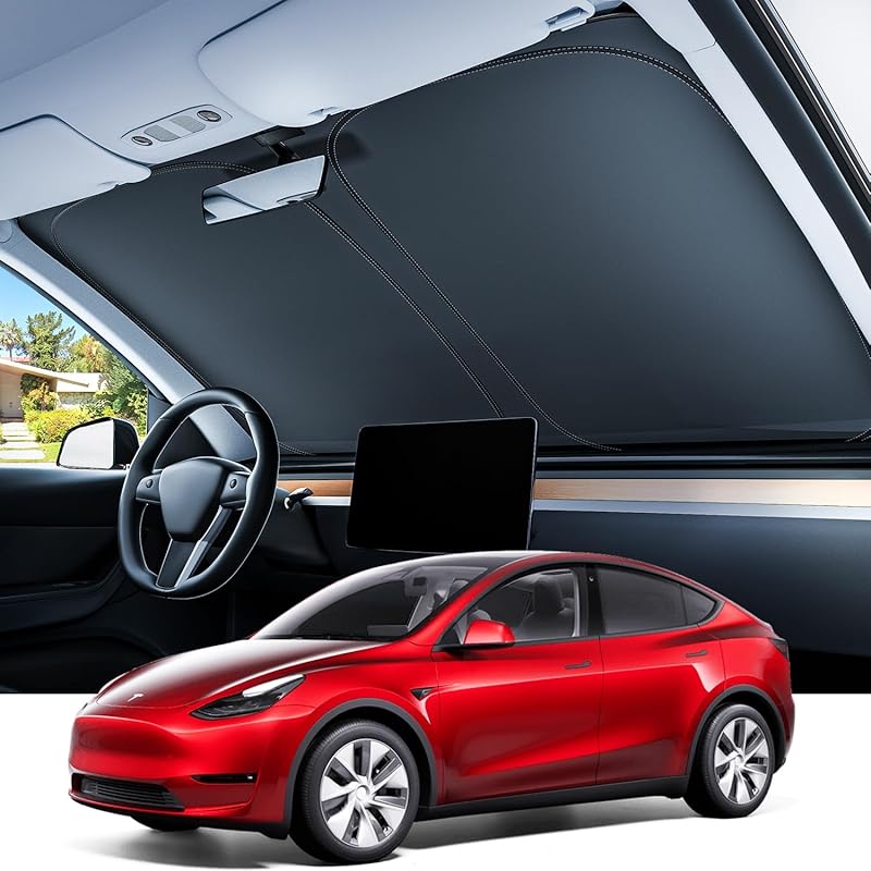 REEVAA 2025 Upgraded Tesla Model 3 Highland Sunshade Windshield [Tailored Fit, 99% Sun Protection] Foldable And Easy-Use Sunshade Accessories With