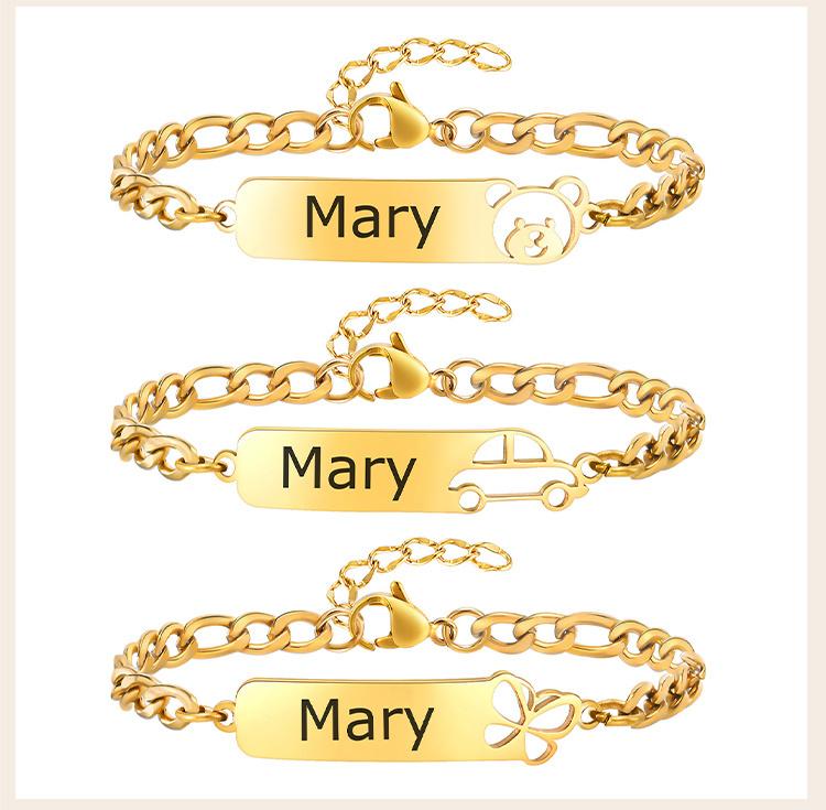 Gold Plated Customzied ID Bracelet Baby Gift, Personalized Figaro Chain Name Bracelets For Kids Newborn Toddler Child Girl Boy