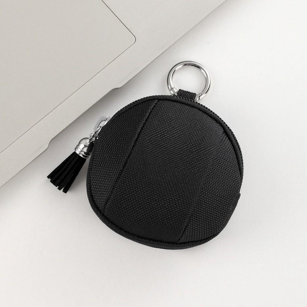 

New Canvas Mini Coin Bag Solid Color Round Small Pocket Bag with Zipper Key Earphones Pouch чёрный