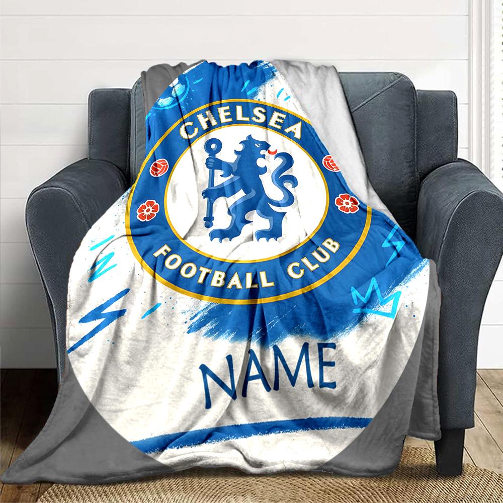 Custom Name Chelsea FC Crest Blanket for Couch & Bed, Plush Cozy Fuzzy Blanket Super Soft & Warm Blankets for Fall and Winter. 0908247