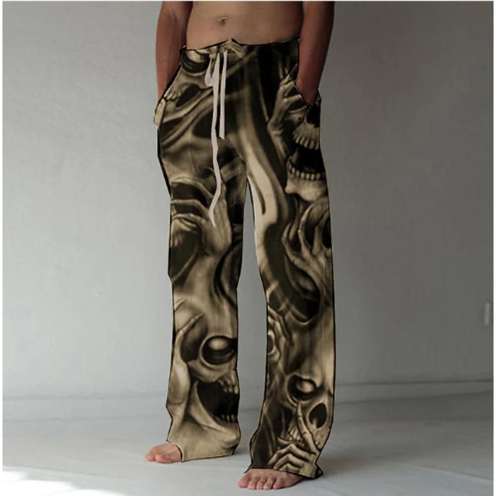 Men's 3D Distressed Printed Baggy Casual Trousers, Elastic Drawstring Waist with Pockets, for Spring Summer Home Outdoor Vacation