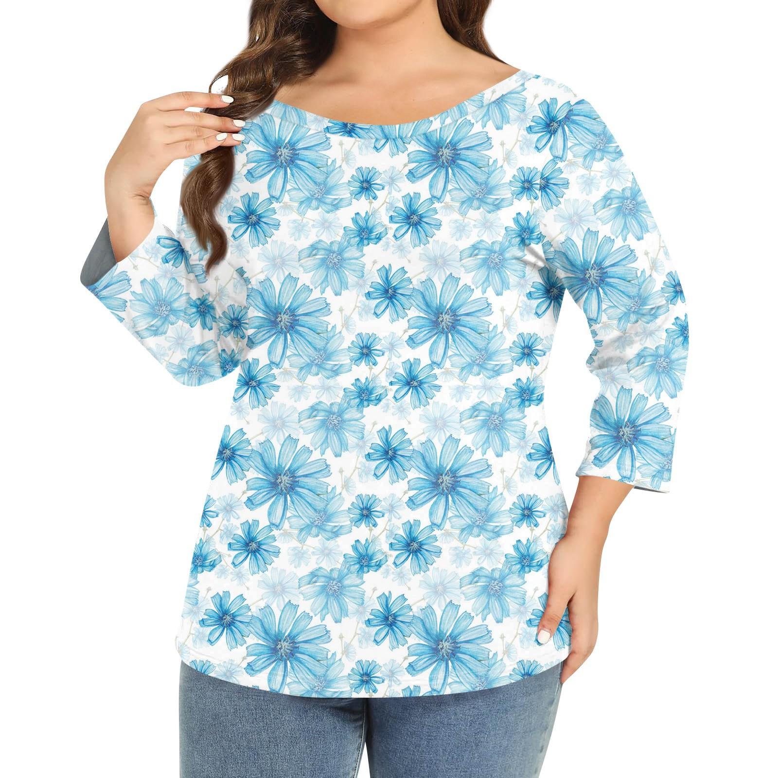 

Женский однотонный топ больших размеров с круглым вырезом и рукавами 3/4 XL