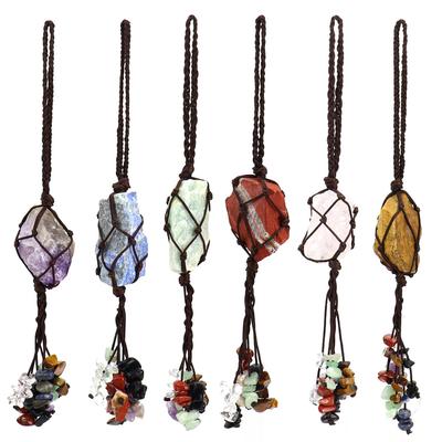Temu Hand-Woven Natural Crystal Rough Stone Fringed Pendant Car Rearview Mirror Pendant Bag Decoration G12