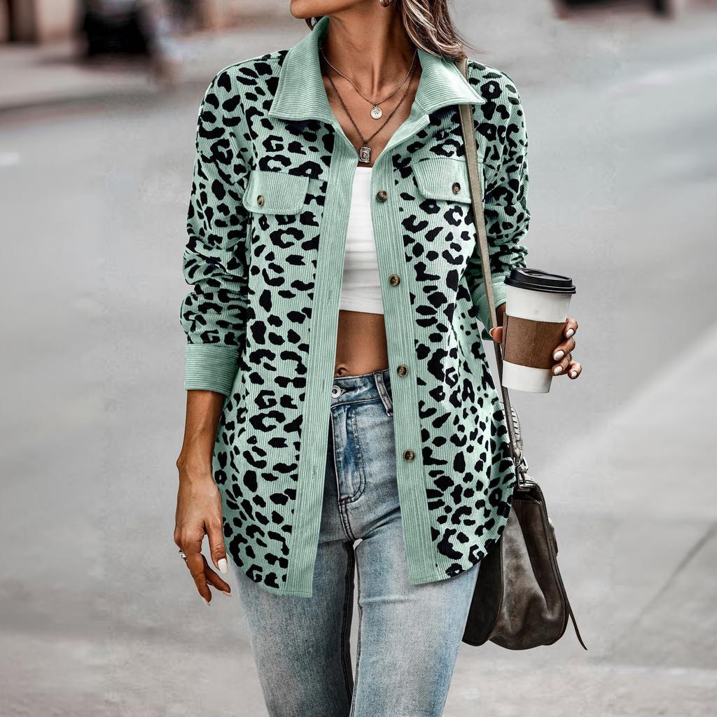 Women's Fashion Geometric Print Button Long Sleeve Casual Jacket for Fall and Winter