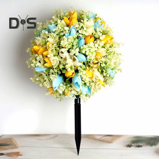 Artificial Flower Ball with Spike Realistic Faux Roses Weatherproof Artificial Rose Blooms Ball Garden Decor for Indoor Outdoor Use