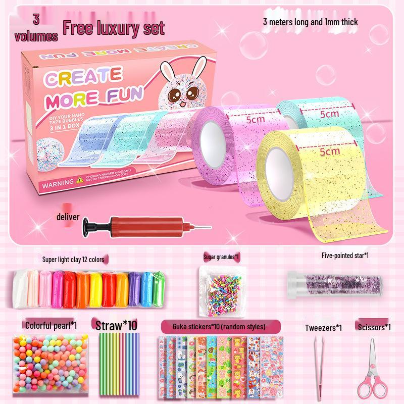 Nano Gel Squishy Toy Craft Kit - Double-Sided Tape & High Viscosity Bubble Blowing Set
