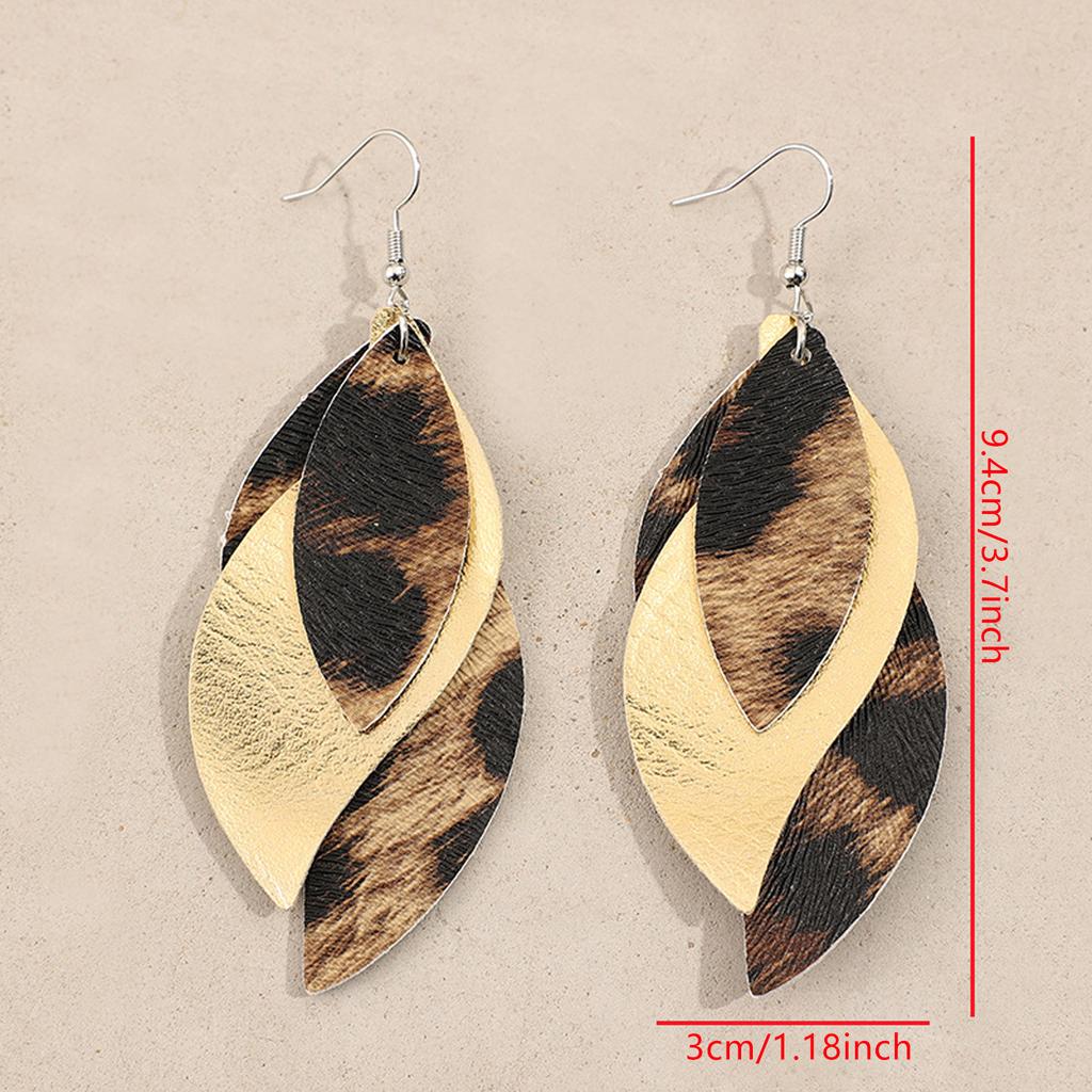 Vintage Style S Shaped Triple Layer Dangle Earrings Wild Leopard Pattern Women Ear Rings Jewelry for Fashionable Women