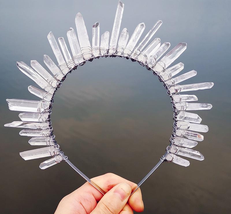 Crystal Crown White Hairband - Colorful Natural Crystal Bridal Party Accessory серебряной нити