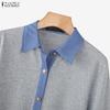ZANZEA Women Casual Turn Down Collar Loose Long Sleeve Blouse