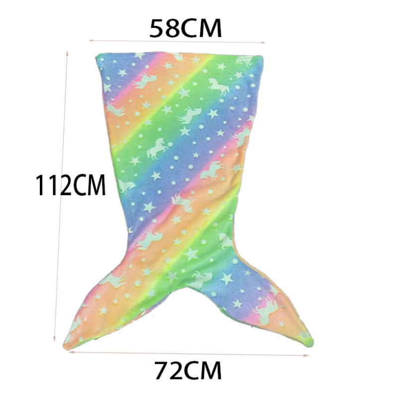 Cartoon Rainbow  Mermaid Tail Blanket Super Soft Glow In The Dark Flannel Mermaid Tail Blanket Girls Sleeping Bag