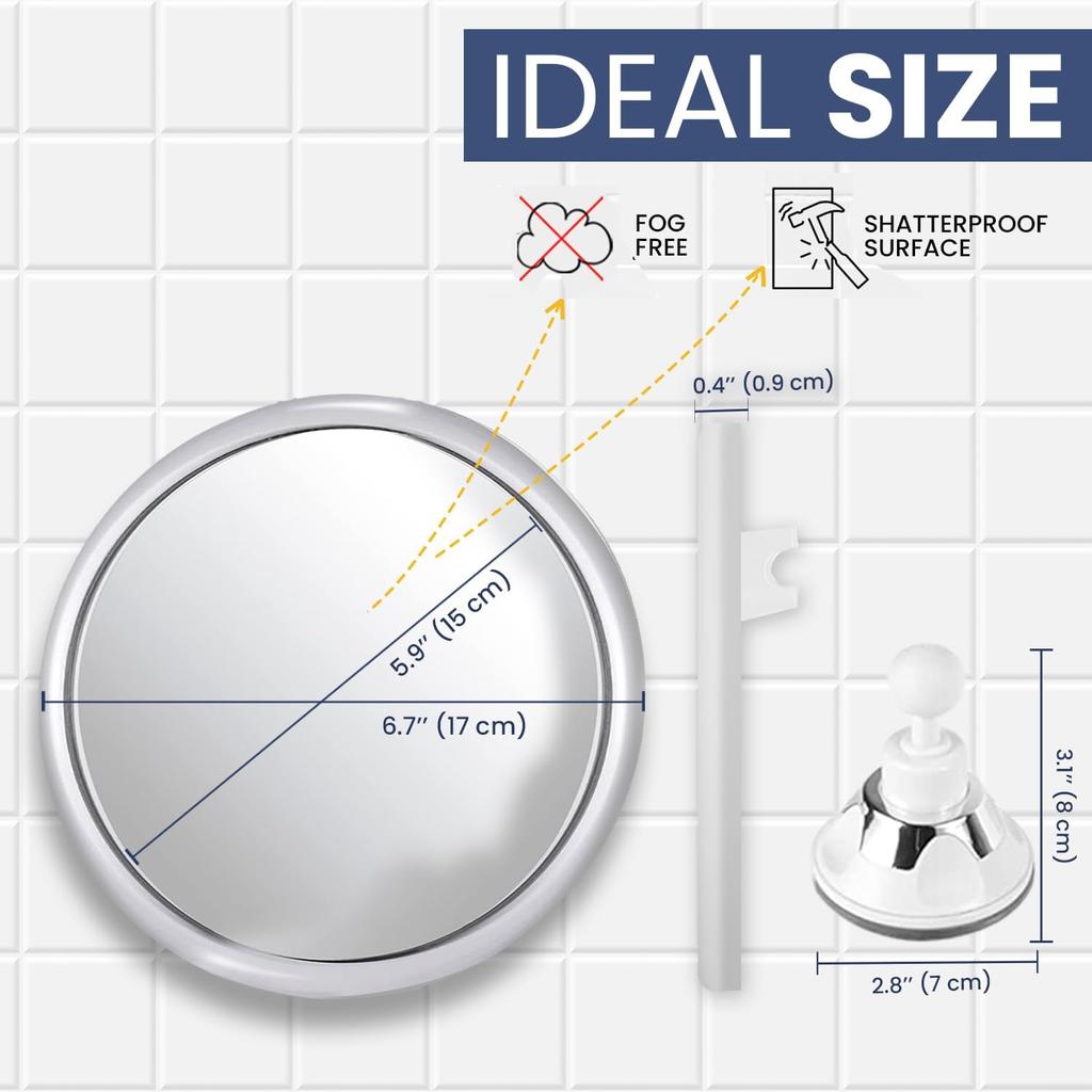 Fogless Makeup Bath Mirror With Powerful Suction Cup for Shower 360 Swivel Anti Fog Shower Mirror for Shaving and Bathroom