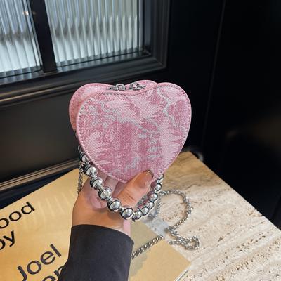 New Autumn and Winter Exquisite Mini Bag for Women, Niche Chain Crossbody Bag, Pink Heart-shaped Mouth Red Envelope