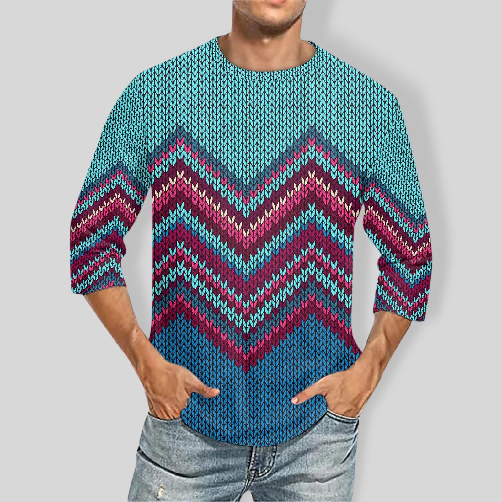 

Мужская однотонная футболка с круглым вырезом и рукавами три четверти L циан