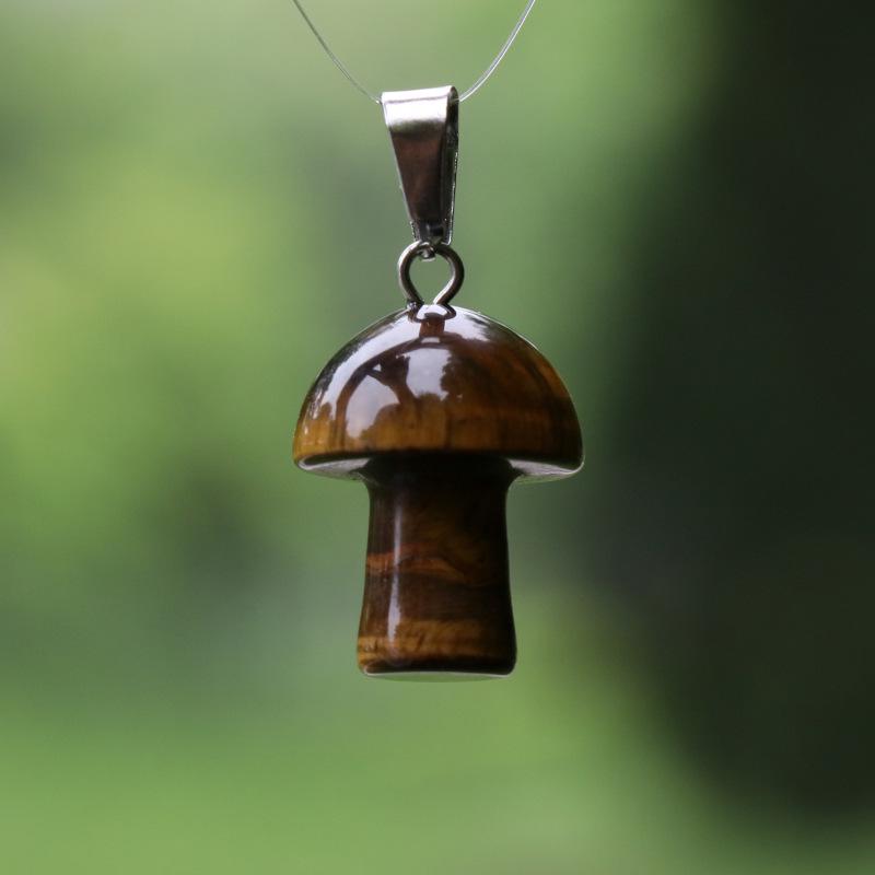 2cm Natural Crystal Jade & Pink Tiger Eye Mushroom Necklace Pendant