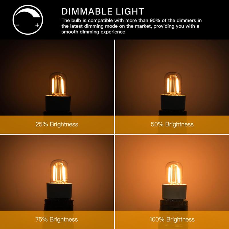 1 szt. Żarówka LED Vintage T20 1W 2W Ciepła Biała 2200K E12 E14 110V 220V Ściemnialna Żarówka Szklana Żarówka Rurkowa do Lodówki