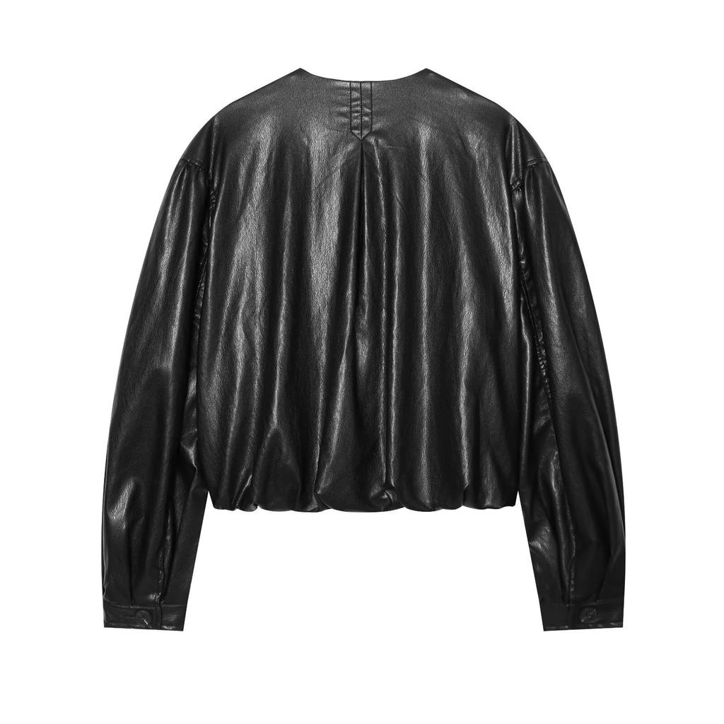 2026 Summer New European and American Cross-border Women's Street Fashion Faux Leather Balloon Jacket W103 90660