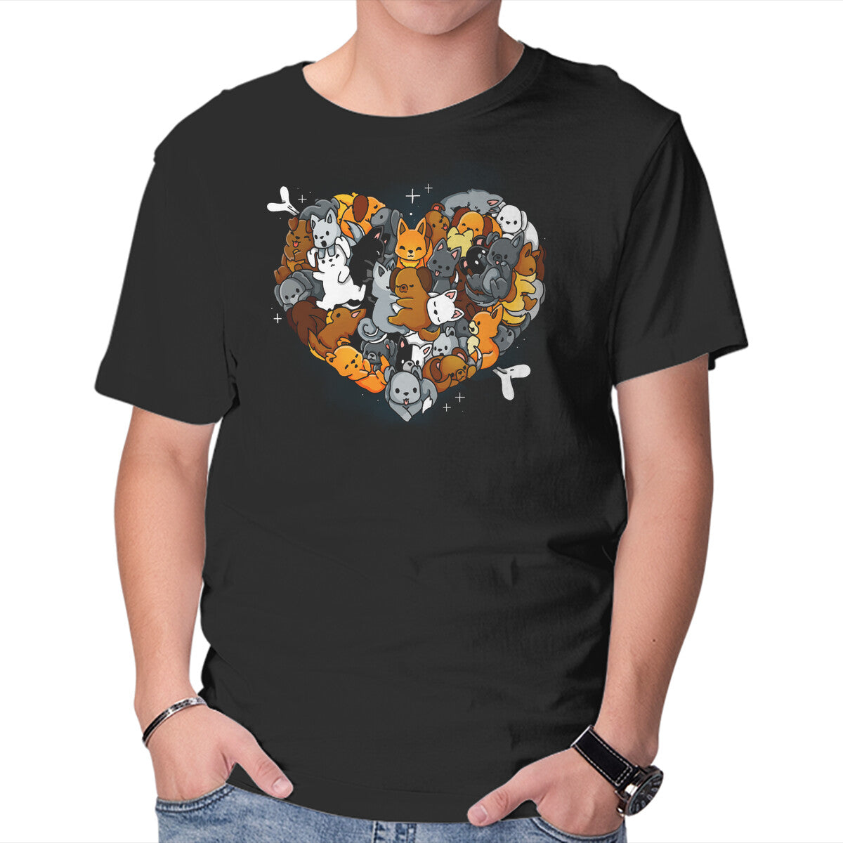 Unisex Crew Neck T-Shirt Valentine Puppies Graphic Short Sleeve Casual Tee XS