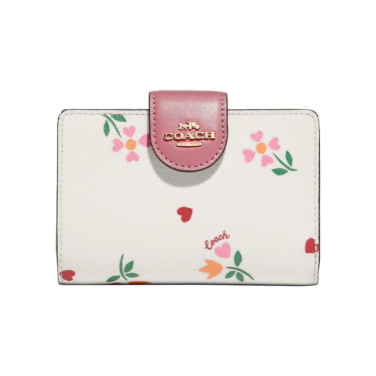 

New COACH Corner Zip Leather Wallet Women s White Pink Multicolor C7652-IMCAH 13.0*1.0*8.9CM
