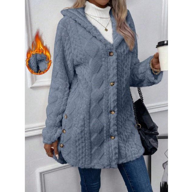 Side Slit Plush Long Sleeve Jacket Thick Thin Hooded Large Size Clothes