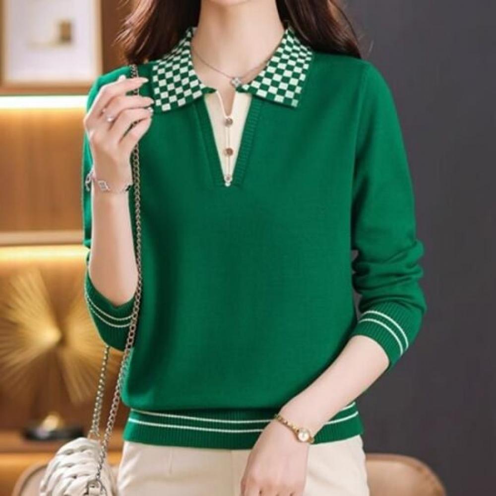 Navava Men Casual Check Collar Long Sleeve KniT T shirT Nk2772
