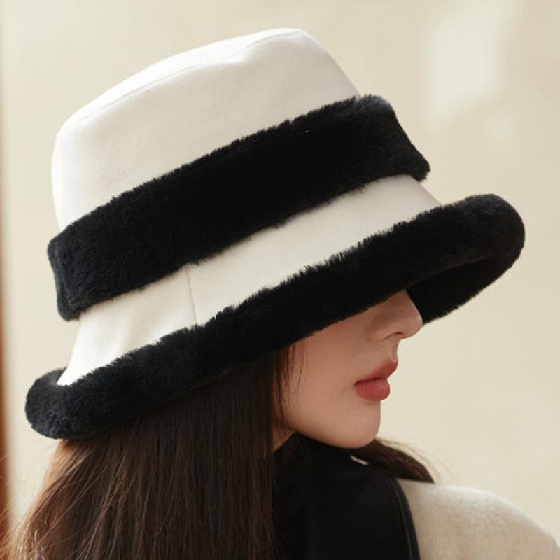 

Plush Fisherman Hat Women Winter Polyester Fiberlarge Bucket Cap Fashionable and Versatile Warm Plush Pot Cap Ear Protection Hat белый