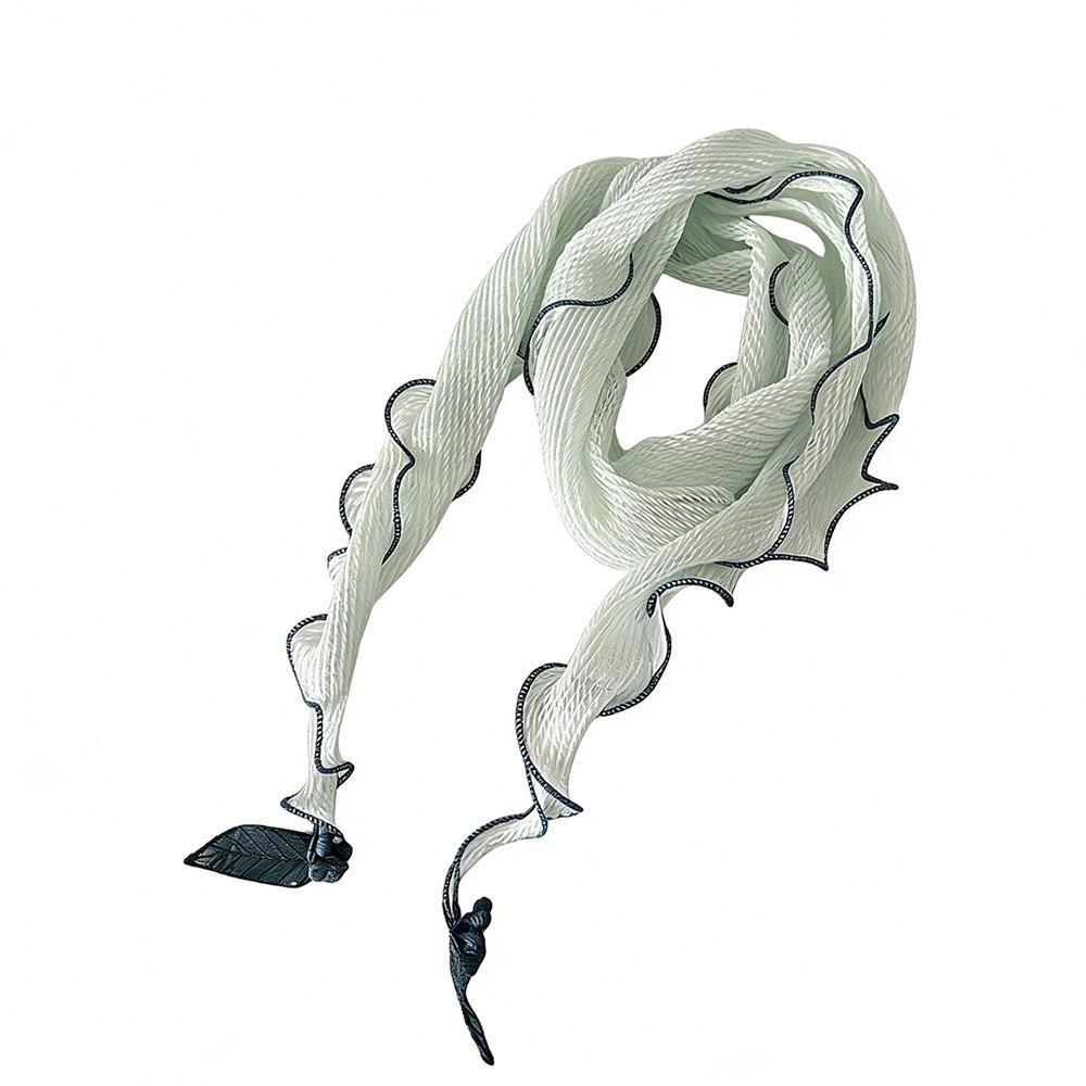 

Solid Color Crushed Silk Scarf Leaf Pendant Frilled Edge Silk Scarf Wrinkled Silk Artistic Design Thin Pleated Scarf Summer Wear мятный зеленый
