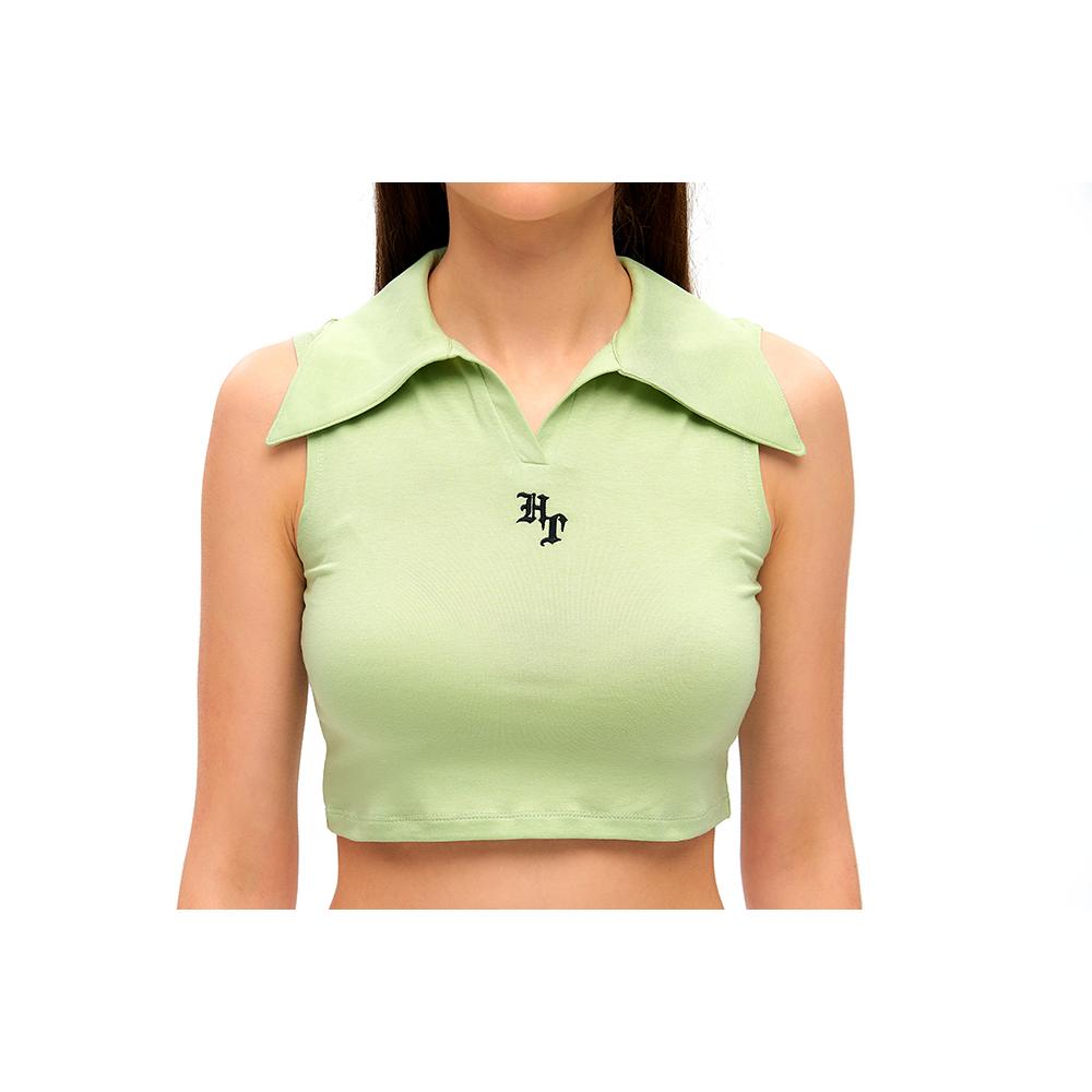 Hatu Cropped Ht Logo Collar Top Green