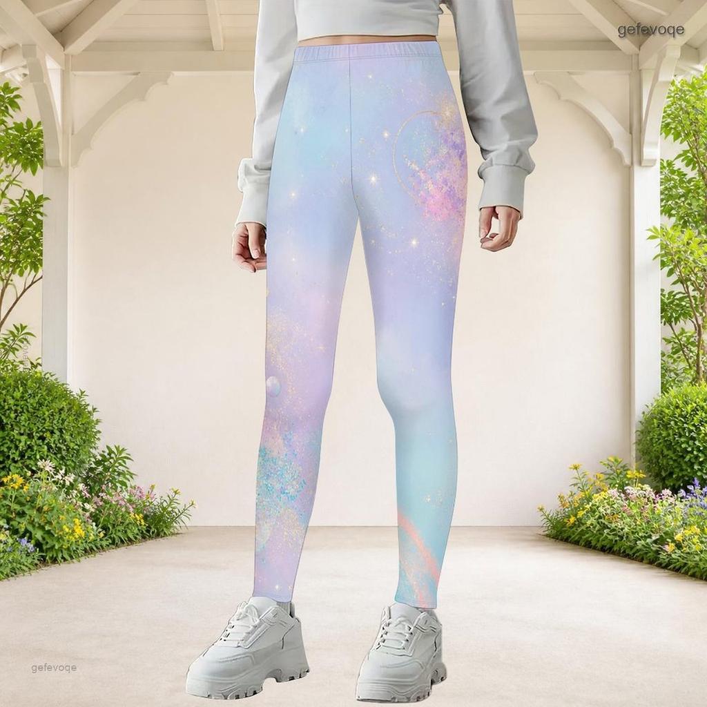 Girls Rainbow Galaxy Printed Full Length Stretch Waist Yoga Leggings