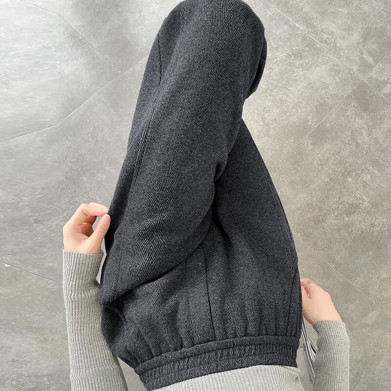 Women's High-Waist Wool-Blend Herringbone Wide-Leg Slit Casual Pants