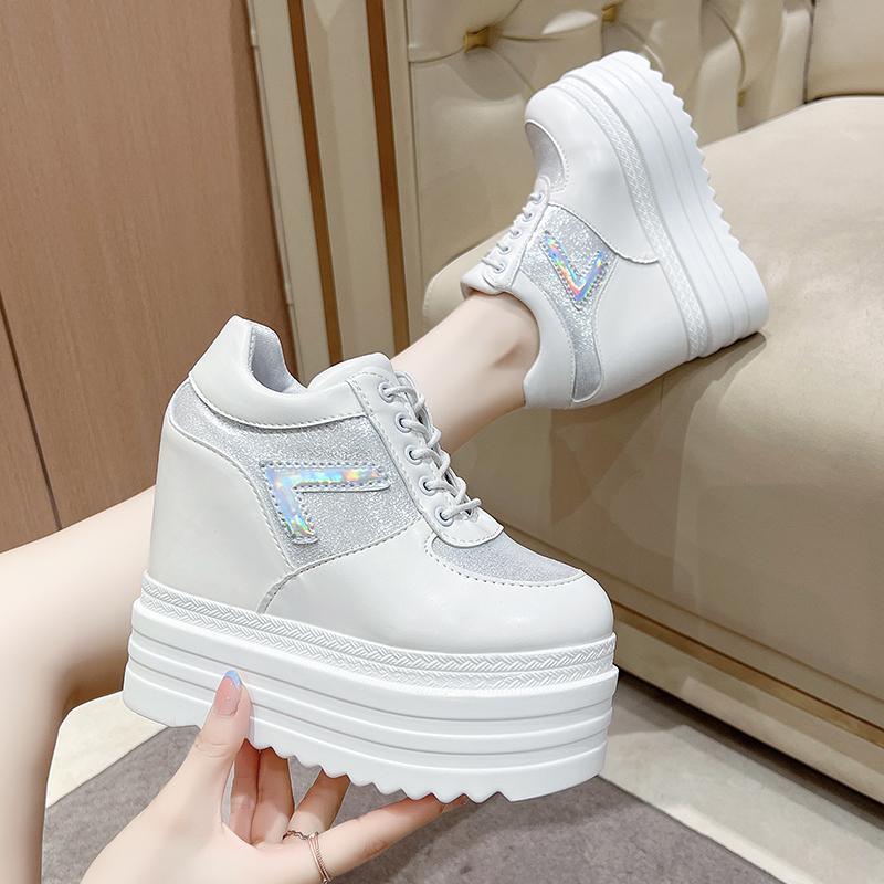 Fashion 2025 Autumn Women High Platform Shoes Height Increasing Casual Shoes 13CM Thick Sole Trainers Breathable Shoes Women Sneakers